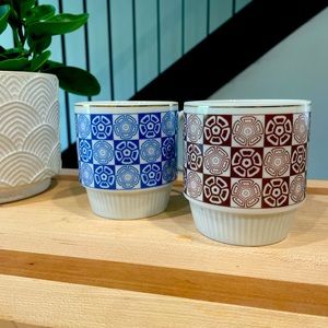 1960s mid century modern geometric floral vintage mug / cup - set of 2